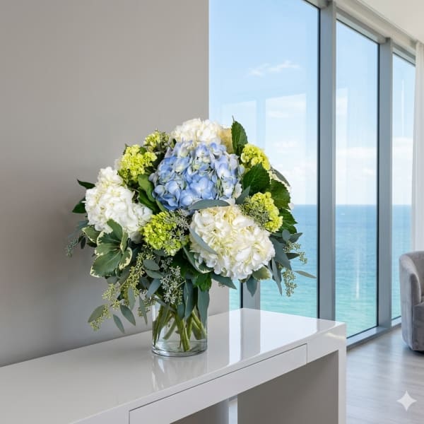 Mixed hydrangea arrangement