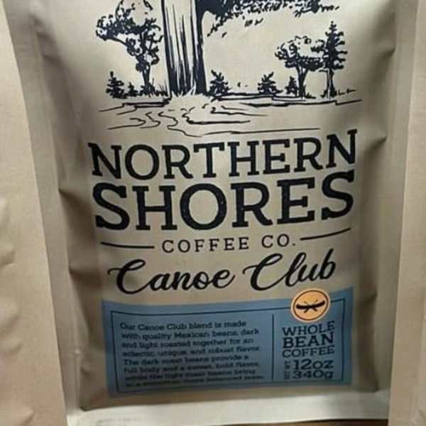 Bag of Northern Shores Canoe Club whole bean coffee