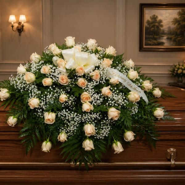 C17 Peach Rose Casket Spray