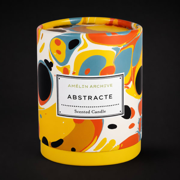 Abstract patterned scented candle in a cylindrical container