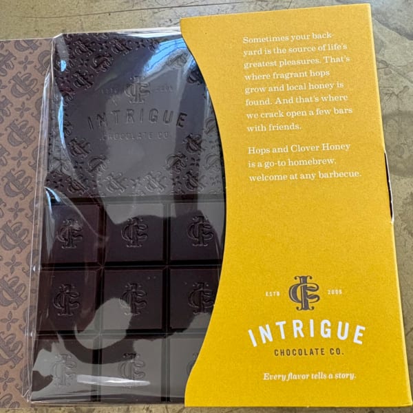 Intrigue Chocolate Co. Hops & Clover Honey Chocolate Bar