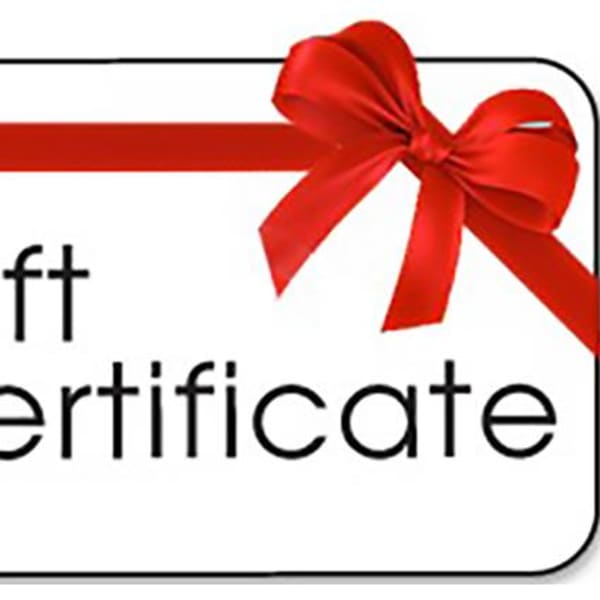 Gift certificate card with a red ribbon bow