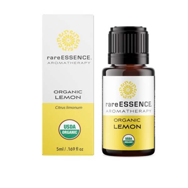 Bottle and box of organic lemon aromatherapy oil