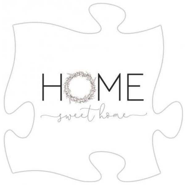 White puzzle-piece sign with the words HOME sweet home