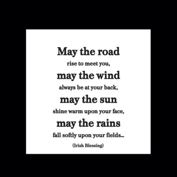 White card with an Irish blessing in black text