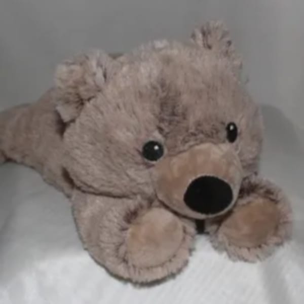 Plush teddy bear lying on a bed