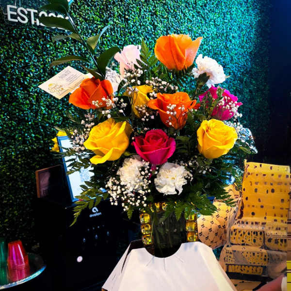 Bright Mixed Rose Vase Arrangement