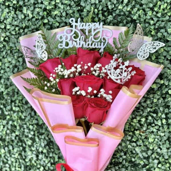 Pink Congratulations Flat Bouquet of Roses