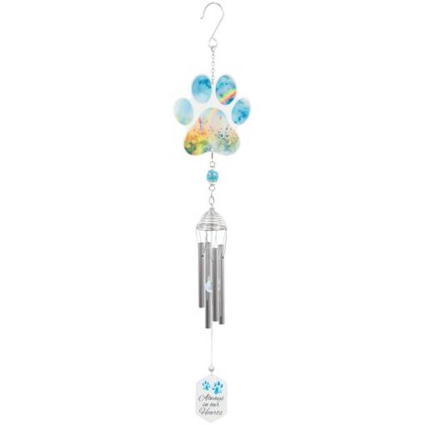 Paw print wind chime with blue and multicolor accents