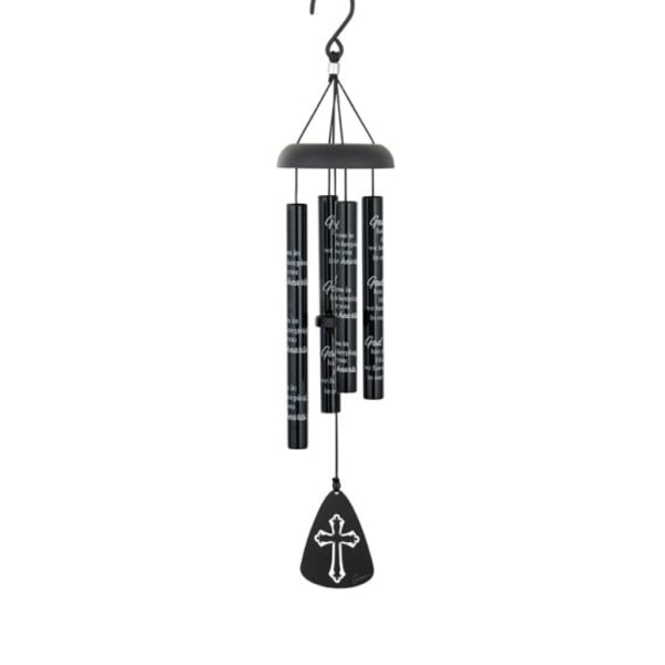 Black hanging wind chime with a cross pendant