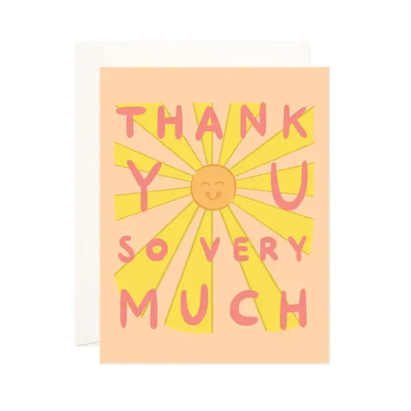 Thank you card with a smiling sun illustration