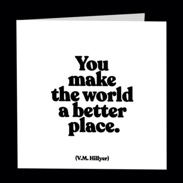 White greeting card with bold black quote text