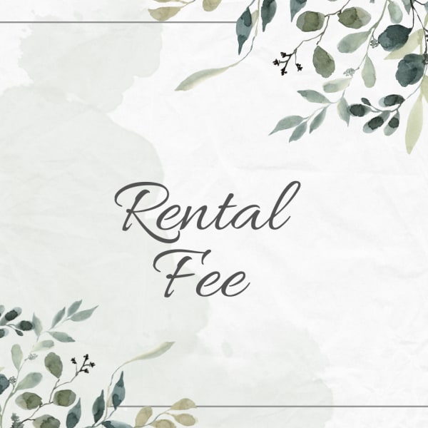 Decorative card with watercolor leaves and the words "Rental Fee"