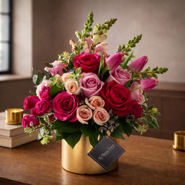 Shades of Pink – Pink Roses & Seasonal Blooms Arrangement (Same-Day Delivery Los Angeles)