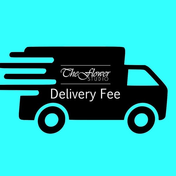 Black delivery truck graphic with the words "Delivery Fee" on a blue background