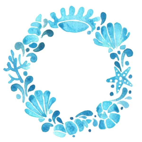 Blue watercolor floral wreath on a white background