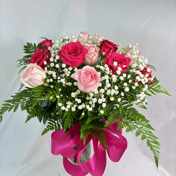 Dancing Pink Dozen Rose Bouquet