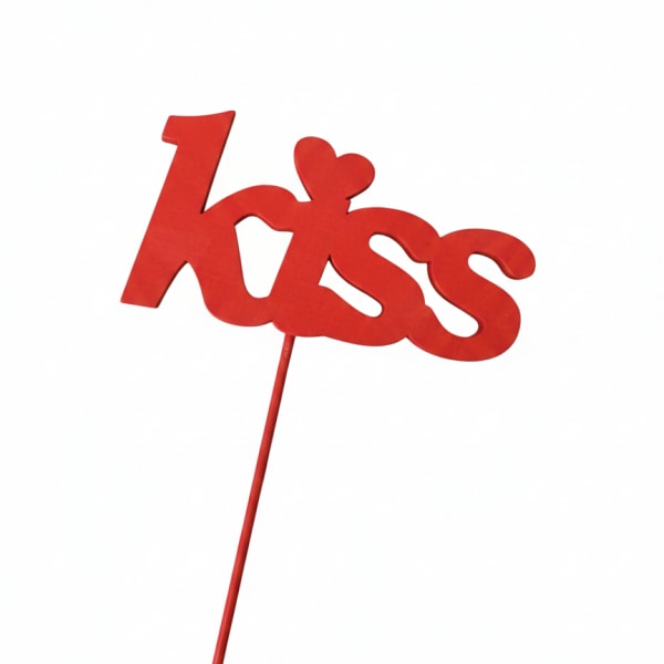 Red "kiss" cake topper on a stick