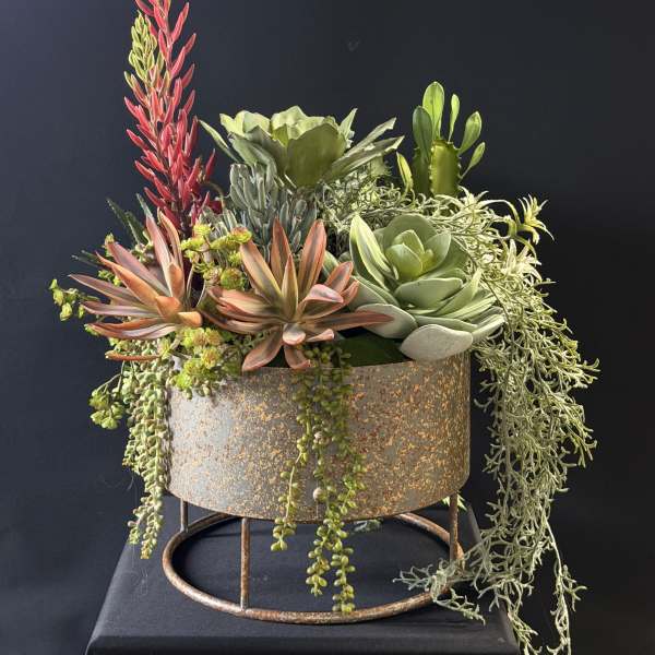 Faux Succulent Metal Plant Stand