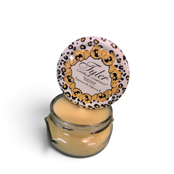 Glass jar candle with a leopard-print lid