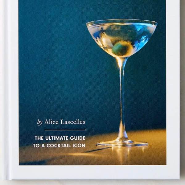 Book cover showing a martini glass on a blue background