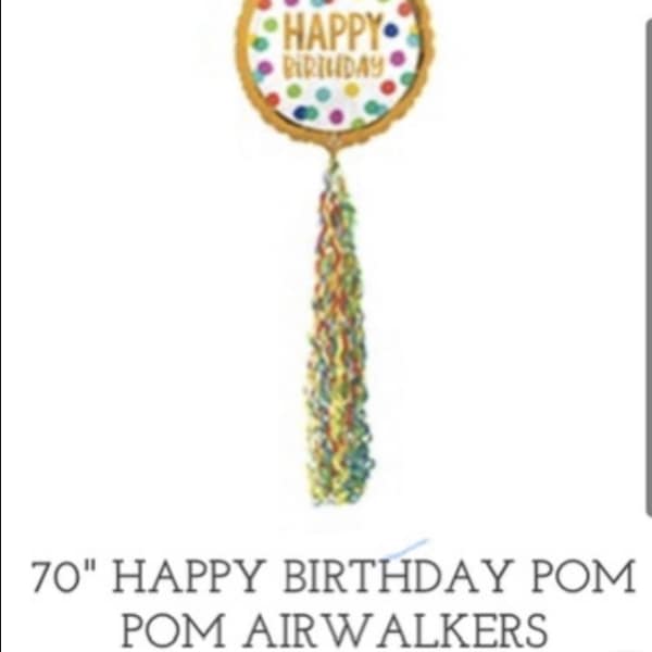 Birthday balloon with multicolored dots and a long tassel tail