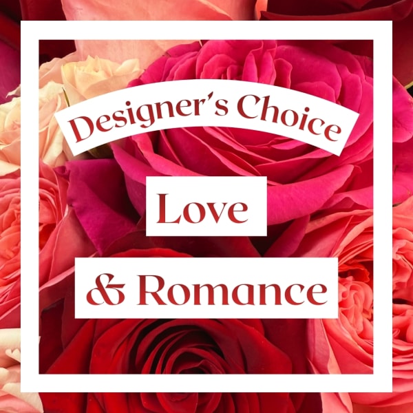 Close-up of pink and red roses with text reading Love & Romance