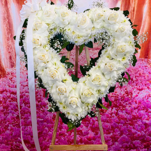 Funeral - Medium Heart With White Roses