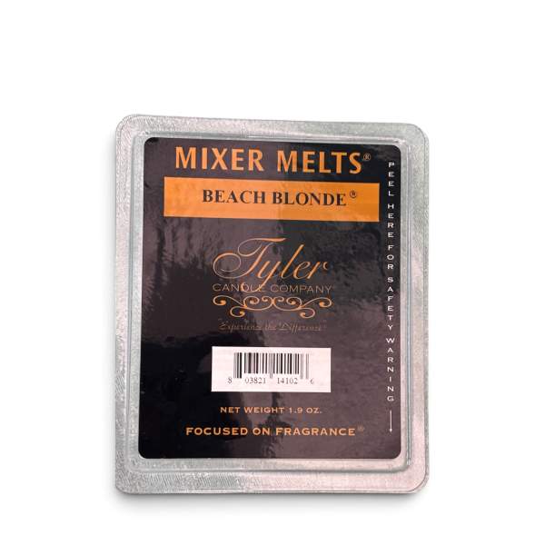 Packaged Tyler Candle Company wax melt in a silver tray