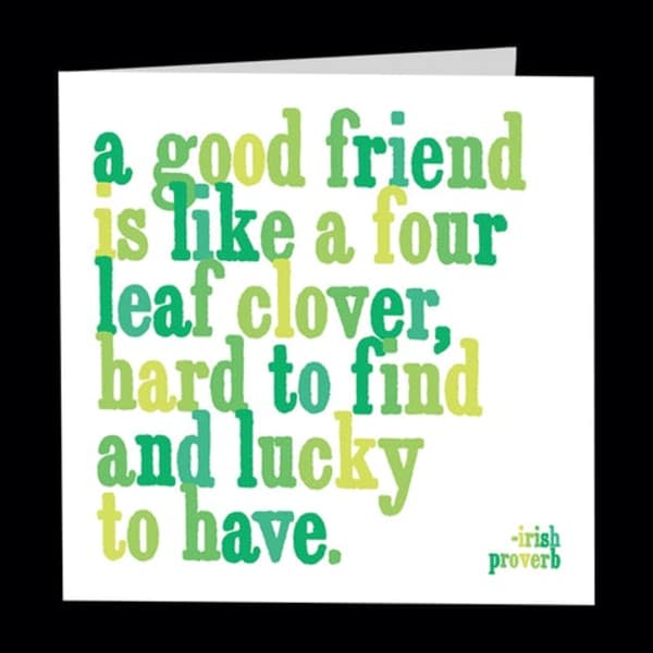 Greeting card with an Irish proverb in green and yellow text