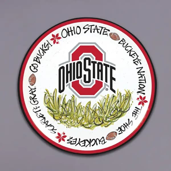 Ohio State Buckeyes round sign with team logo and football graphics