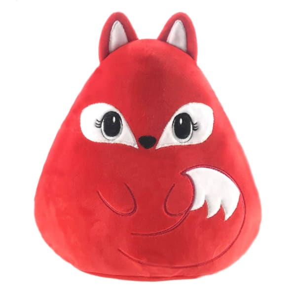 Red fox-shaped plush toy with embroidered face and ears