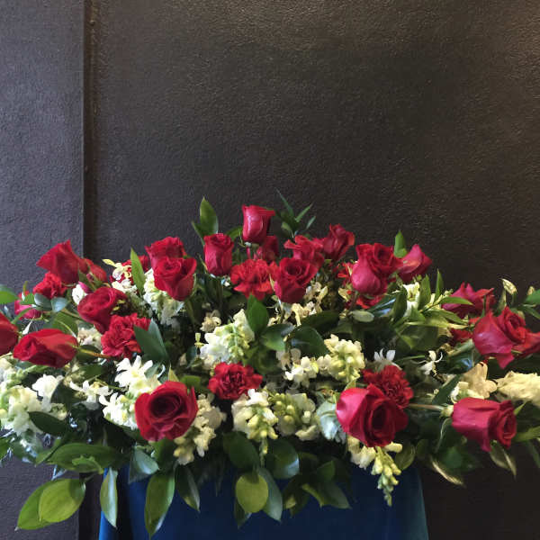 Casket arrangement red and white
