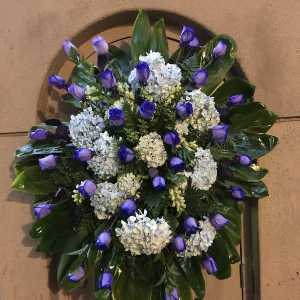 Sun burst of purple Roses & lavender Hydrangea wreath - F25011