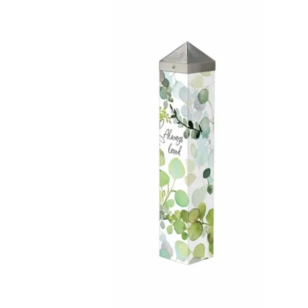 Tall decorative memorial lantern with leafy pattern and "Always loved" text