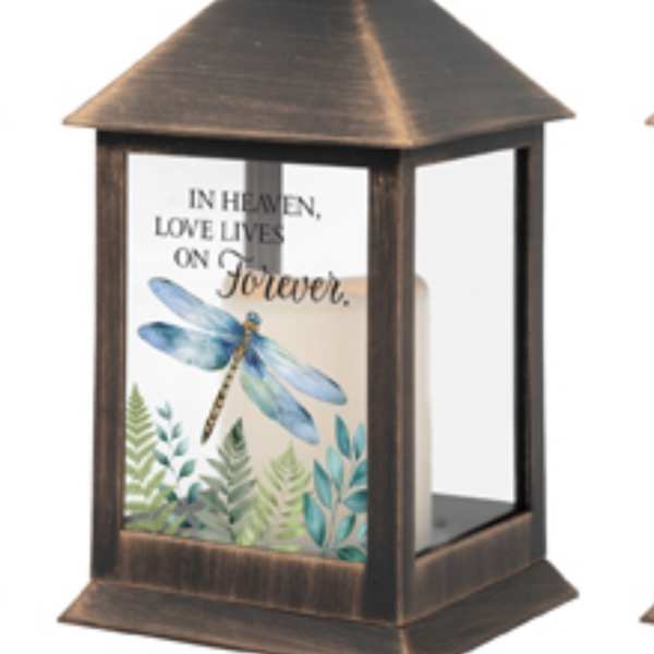 Bronze lantern with a dragonfly memorial insert