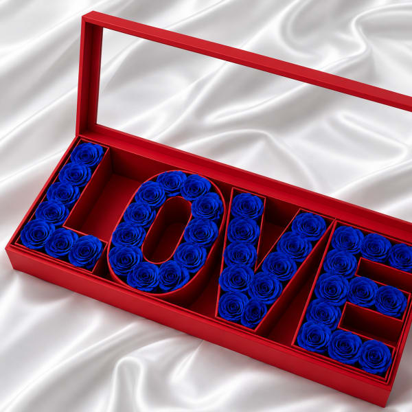 LOVE Eternal Rose Box Artificial Blue Roses