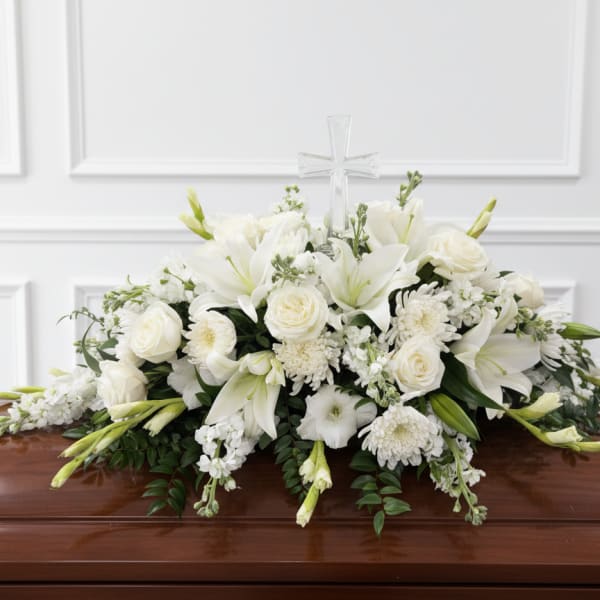 White Casket with Cross