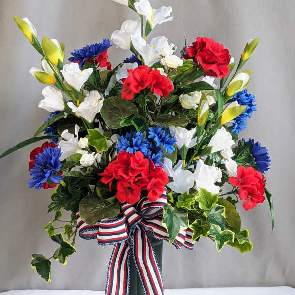 Memorial Graveside Cone Red/White/Blue - Artificial Arrangement