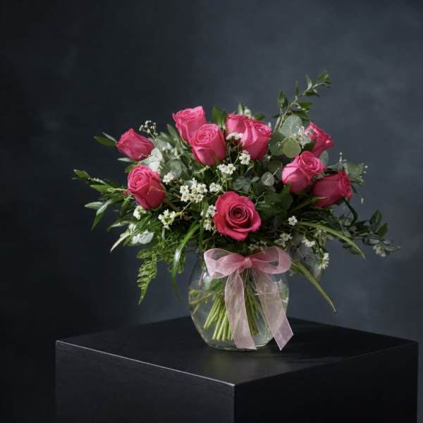 Blushing Elegance-Twelve Pink Roses
