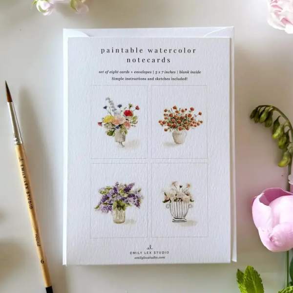 Watercolor notecards set with four small floral bouquet illustrations