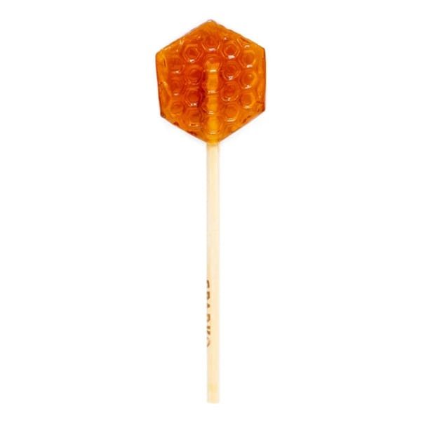 Orange honeycomb-shaped lollipop on a stick