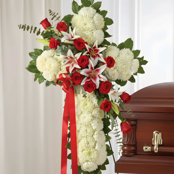 Elegant Standing Cross (Roses & Lilies)