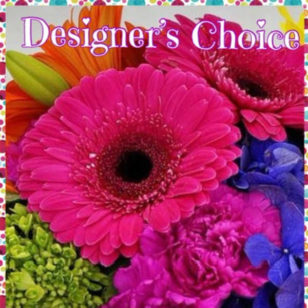 Bright mixed bouquet with pink gerbera daisies and purple flowers