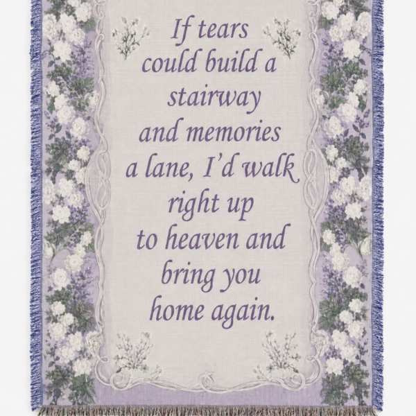 Lavender memorial throw with floral border and a sympathy quote