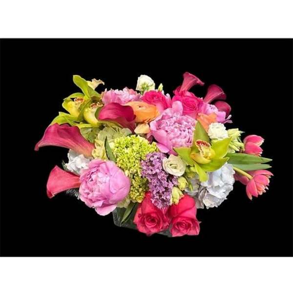 Mixed bouquet of pink, purple, and white flowers