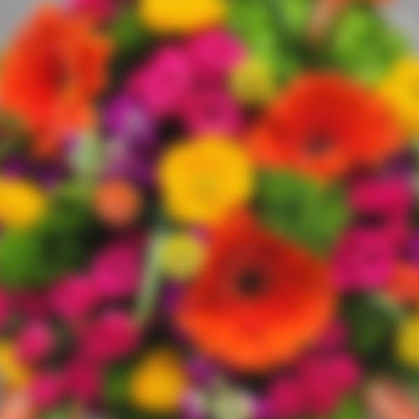 Blurred colorful bouquet with orange and pink flowers