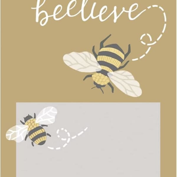 Bee-themed notepad with a blank center and the word "beelieve" at top