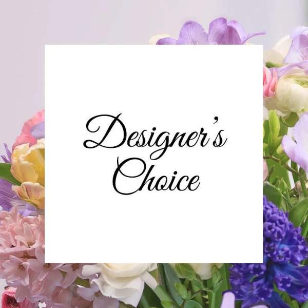 Designer’s Choice text over a pastel floral background