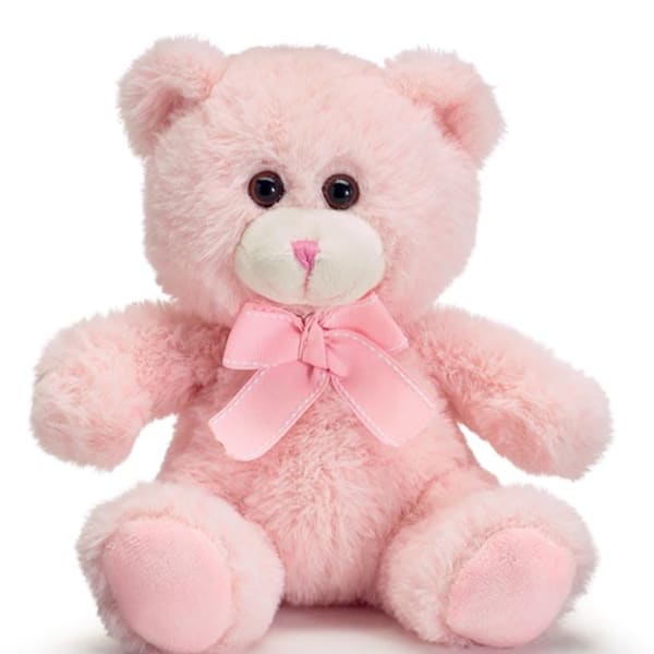 Pink teddy bear with a ribbon bow